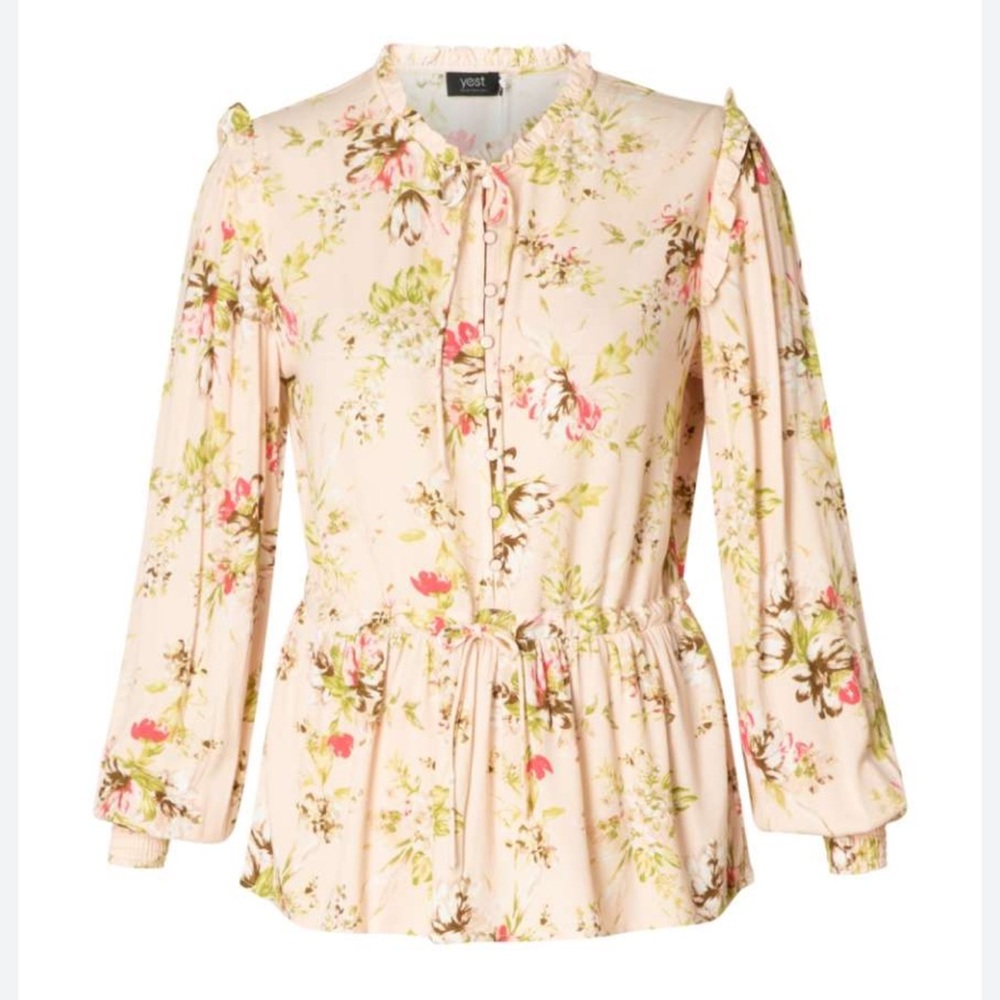Yest Women's Size 8 Pink Floral Long Sleeve Blouse V-Neck Tie Cinch Waist Tie